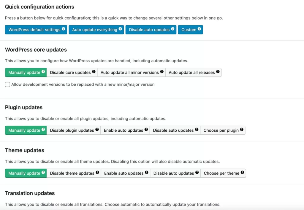 easy update manager设置 如何开启或关闭WordPress的自动更新功能
